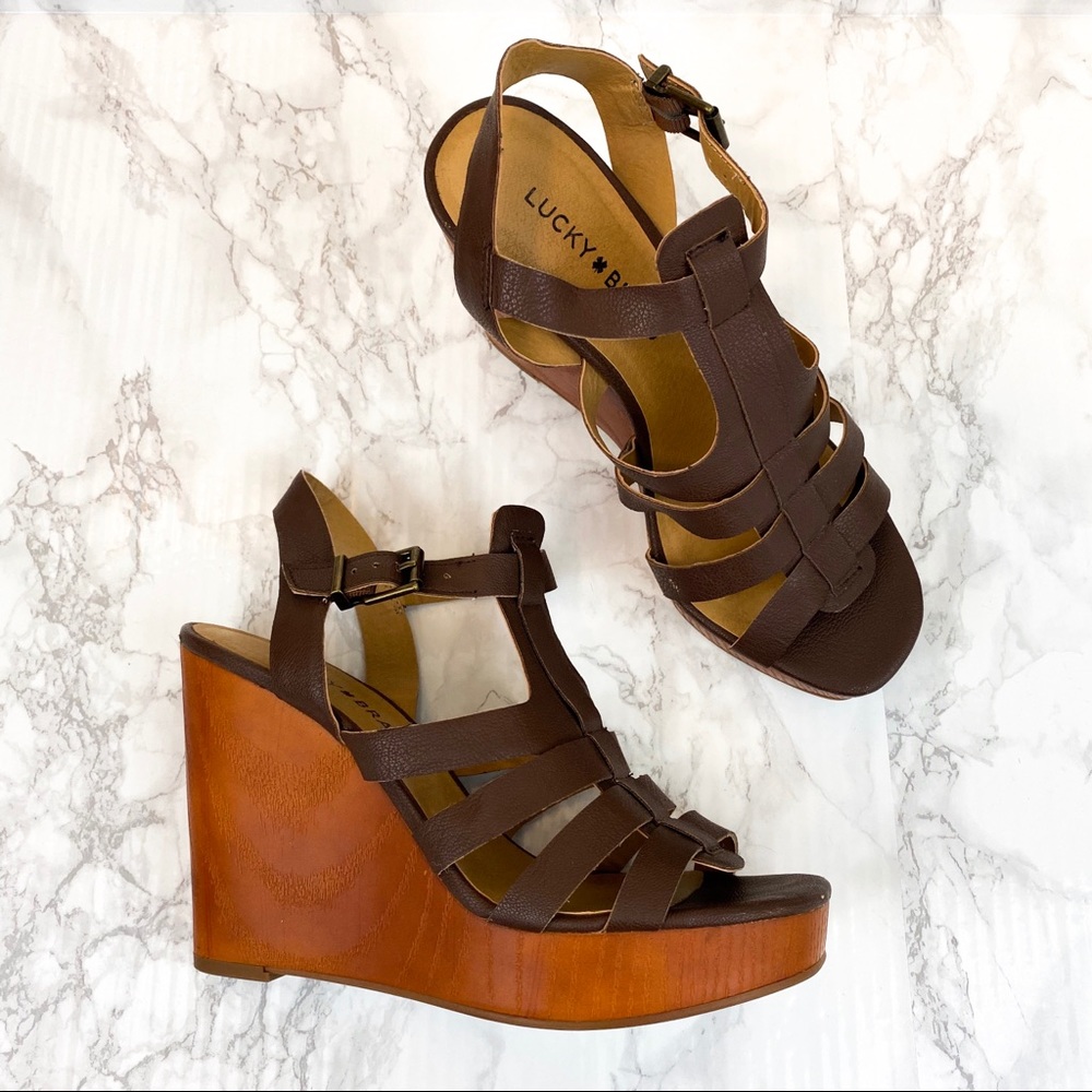 Lucky Brand Leminah Strappy Wood Wedges